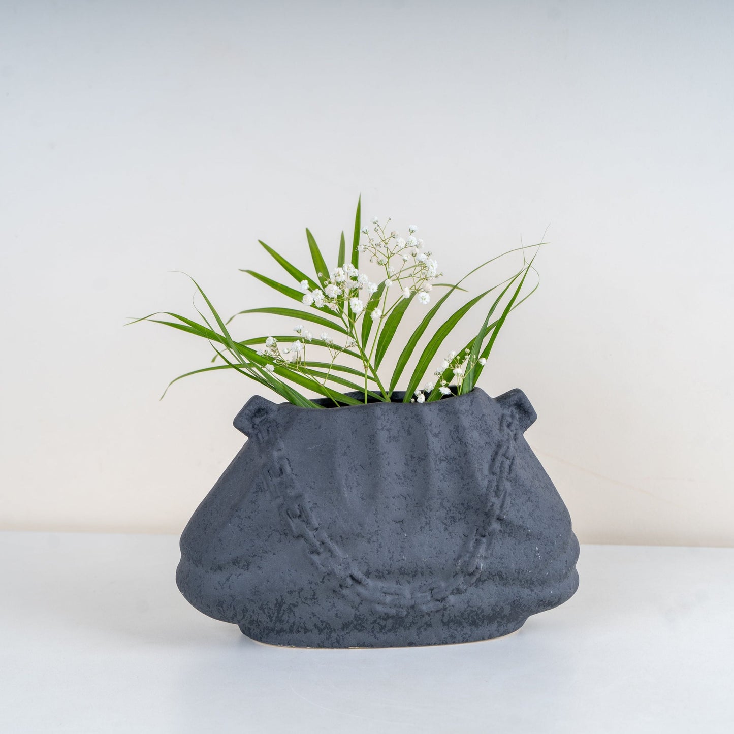 Charcoal Chain Link- Ceramic Bag Vase