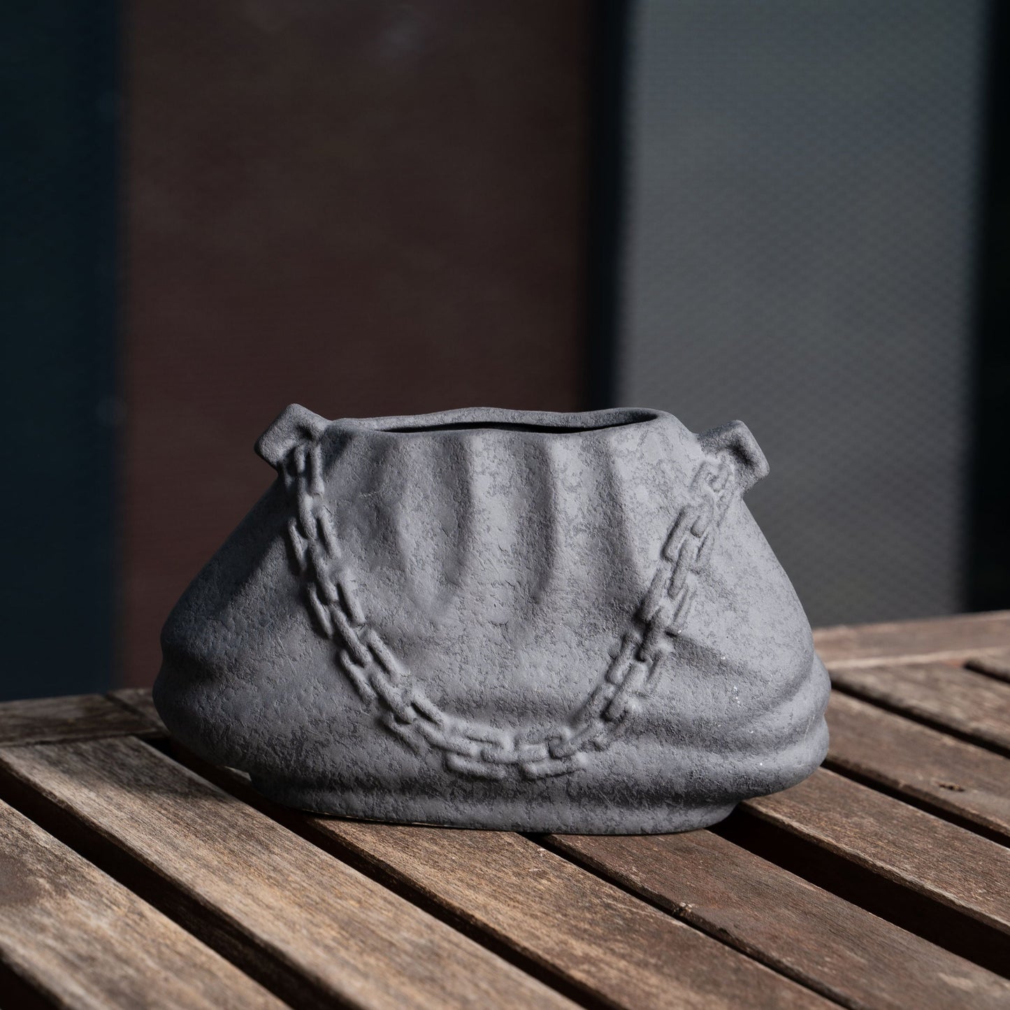 Charcoal Chain Link- Ceramic Bag Vase