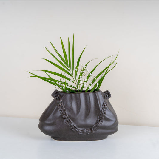 Charcoal Chain Link- Ceramic Bag Vase