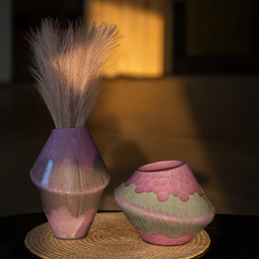 Mauv Dusk Handcrafted Glass Vase Set - Set of 2
