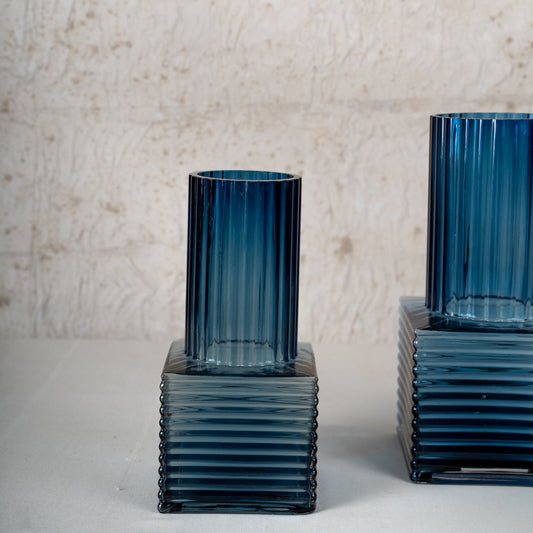 Prismora Ribbed Glass Vase - Set of 2