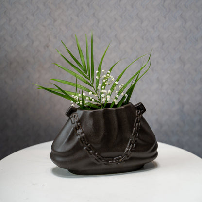 Charcoal Chain Link- Ceramic Bag Vase