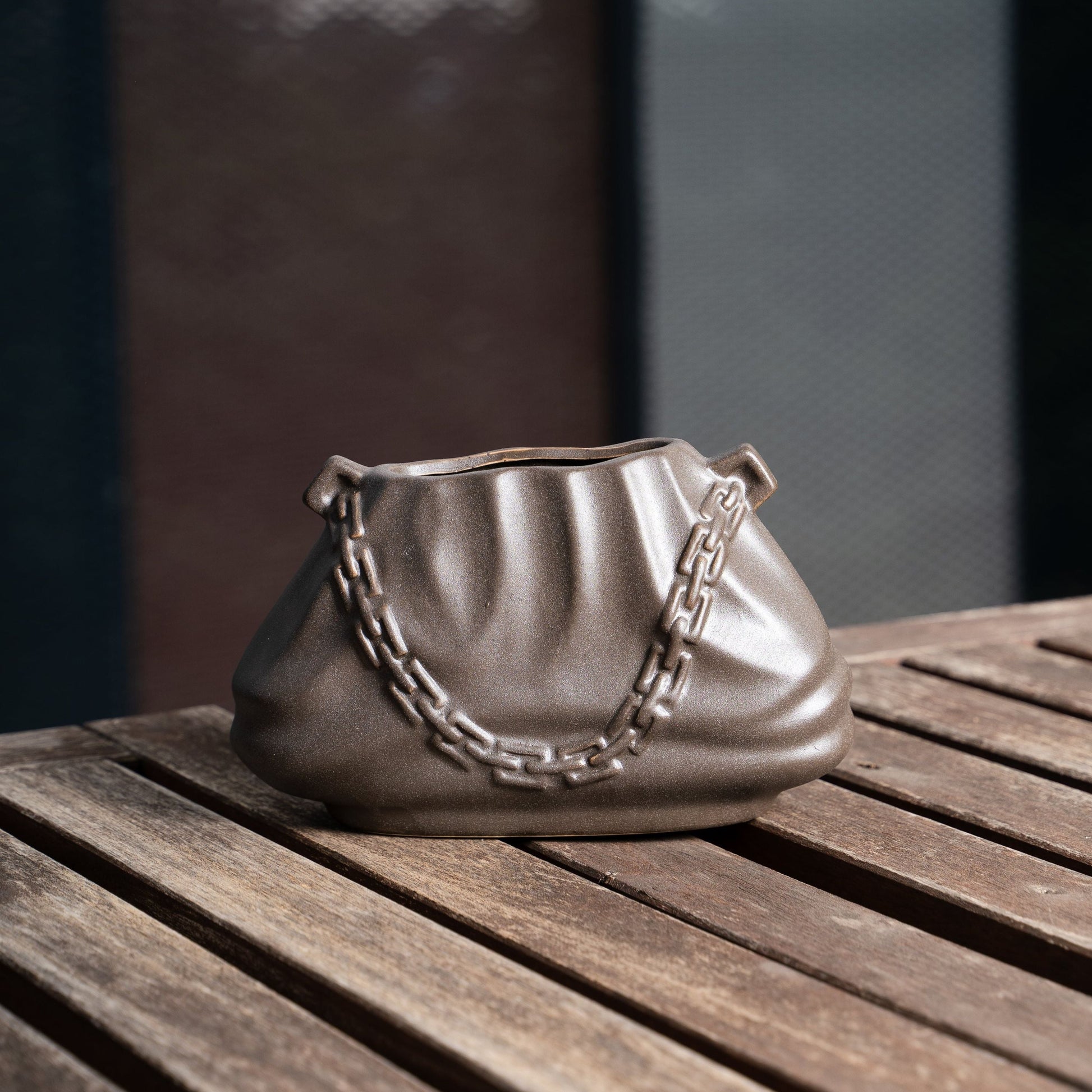 Charcoal Chain Link- Ceramic Bag Vase