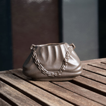 Charcoal Chain Link- Ceramic Bag Vase