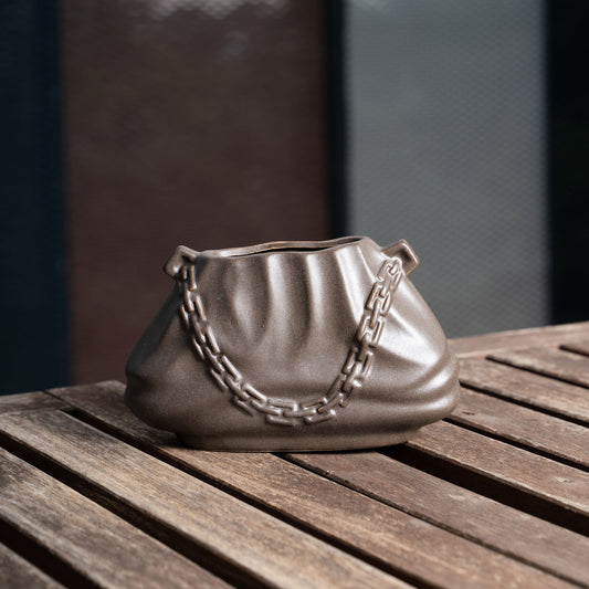 Charcoal Chain Link- Ceramic Bag Vase