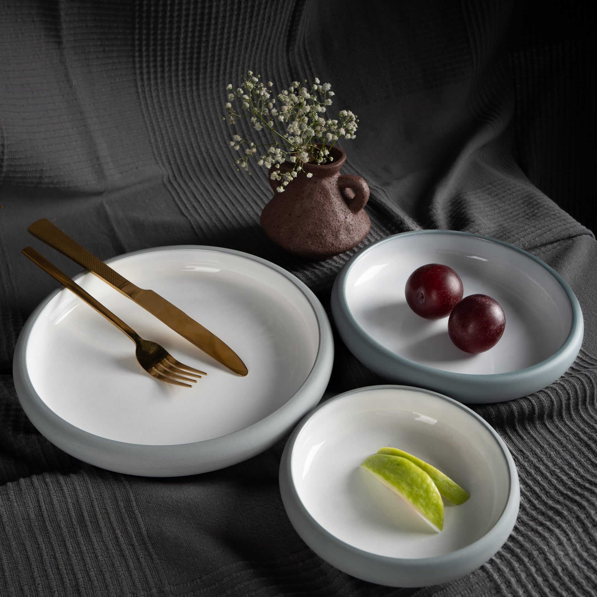 Kaolin Glazed Ceramic Plate Set – Set of 3