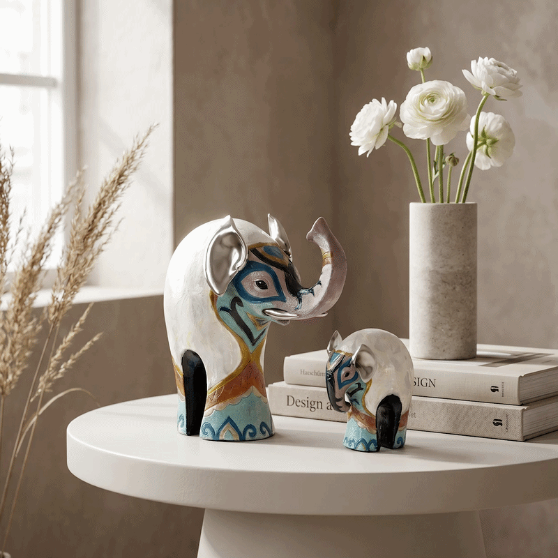 Decorative Elephant Figurines - Set of 2
