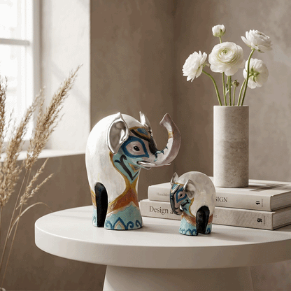 Decorative Elephant Figurines - Set of 2