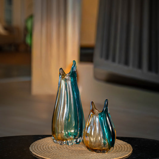 Cascade Flame Art Glass Vase Set – Set of 2