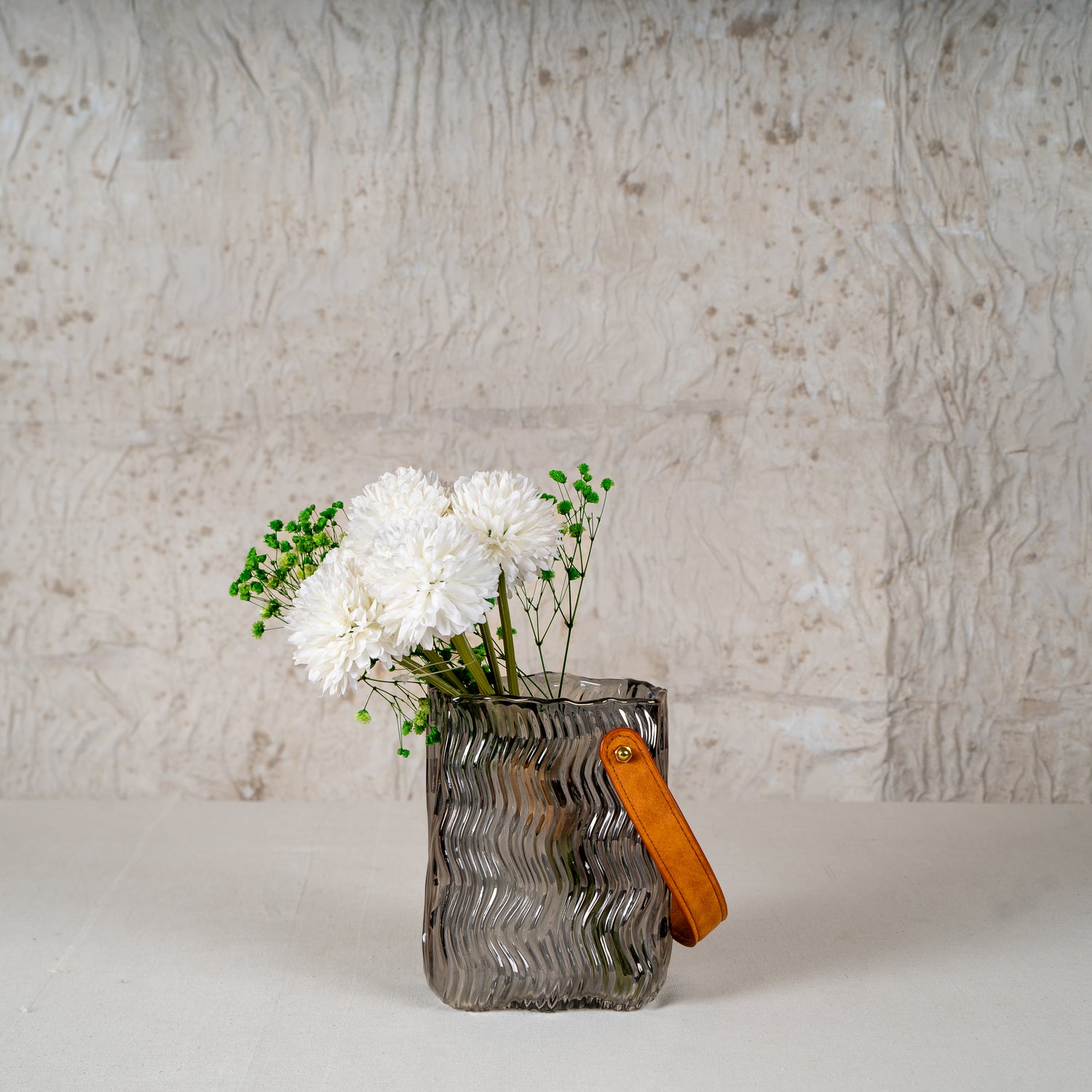  Erren Glass Bag Vase with Leather Handle
