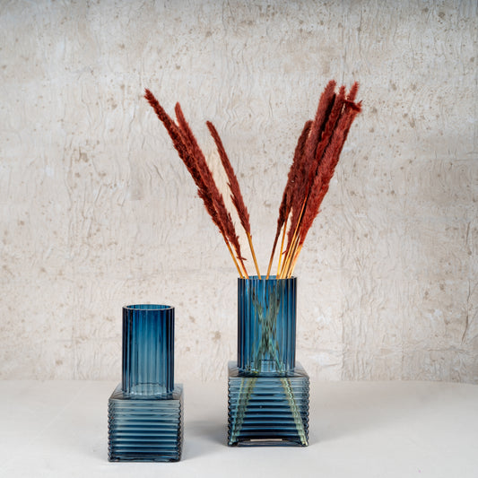 Prismora Ribbed Glass Vase - Set of 2