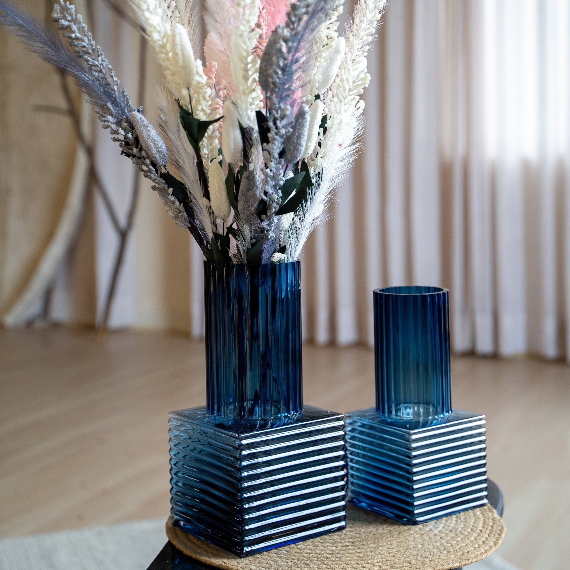 Prismora Ribbed Glass Vase - Set of 2